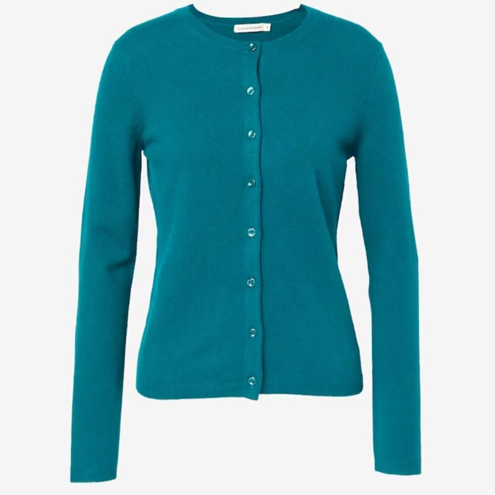 Pure Collection Cashmere Button Cardigan Sweater Crew Neck Teal Sz 8/10